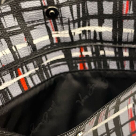 Vera Bradley Abstract Plaid Wristlet Clutch Gray Black Red - Picture 4 of 8